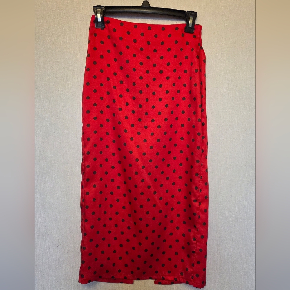 Zara Red and Black Polka Dot Pencil Skirt